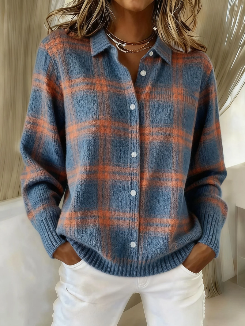 MIRELLA™ - SOFT HOODIE BLOUSE WITH CHECK PATTERN
