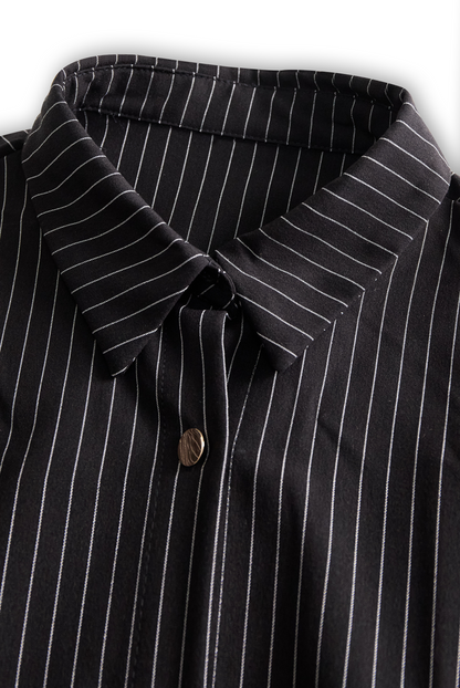 POPPY | BLACK PINSTRIPE SHIRT DRESS