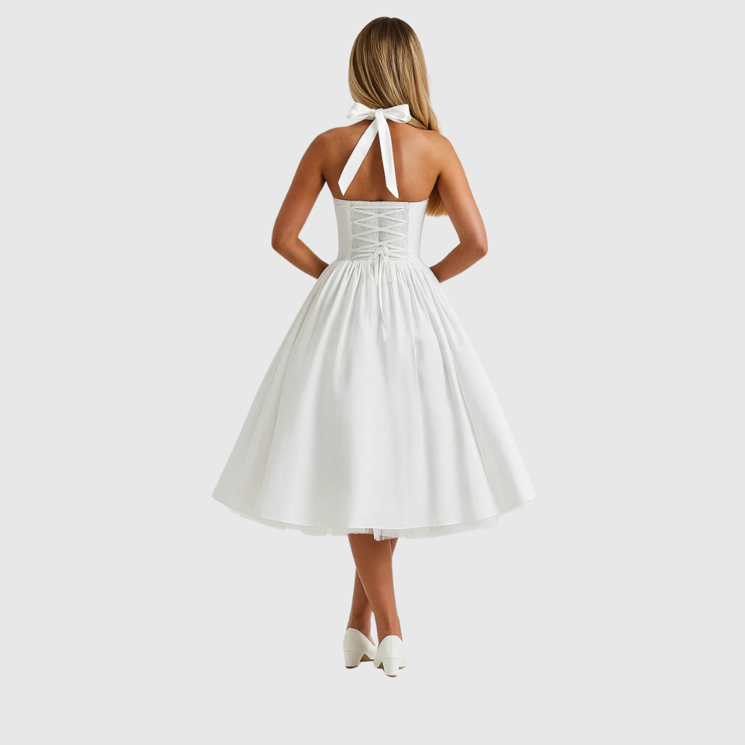 VERITY | VINTAGE-INSPIRED HALTER MIDI DRESS