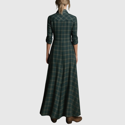 CLARIBELLE | GREEN CHECK LONG DRESS