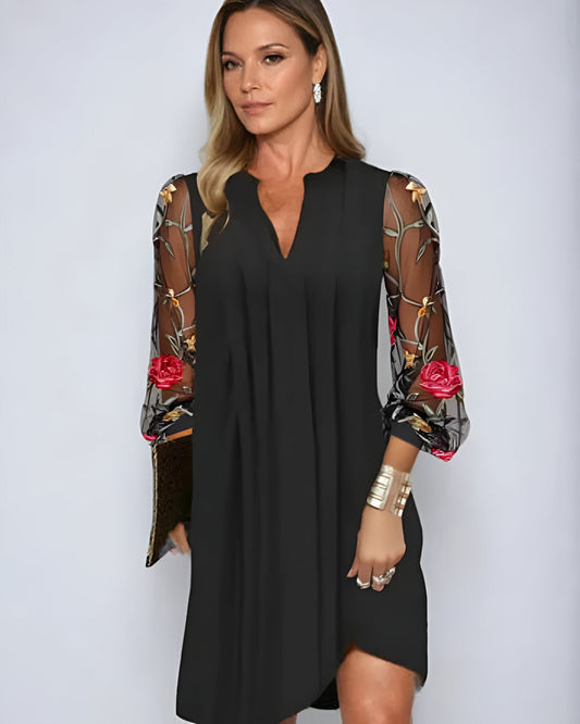 Julia – Embroidered Sleeve Midi Dress