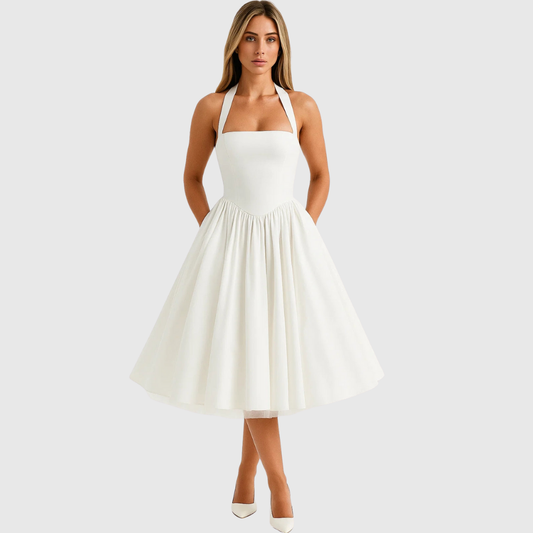 VERITY | VINTAGE-INSPIRED HALTER MIDI DRESS