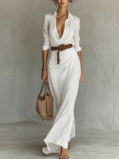 UNA | LAPEL-WRAP MAXI DRESS