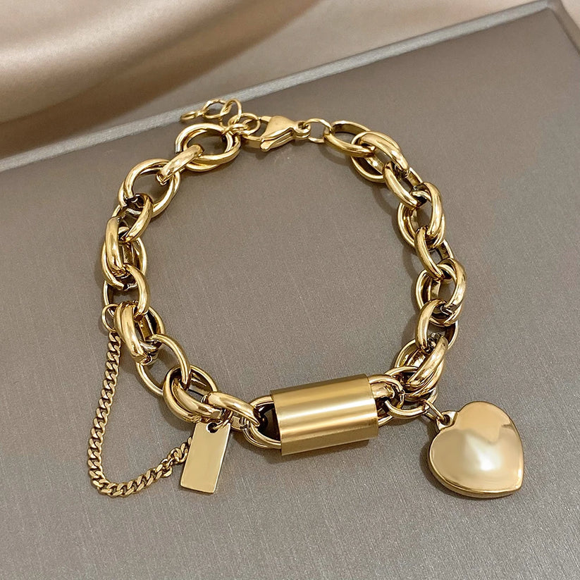 CHUNKY GOLD HEART BRACELET