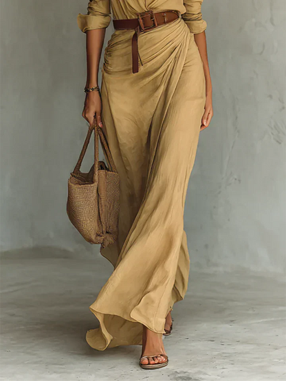 UNA | LAPEL-WRAP MAXI DRESS