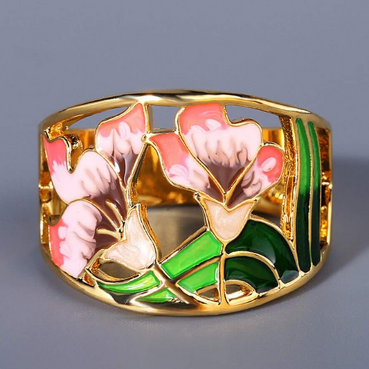 GOLD ENAMEL FLOWER RING